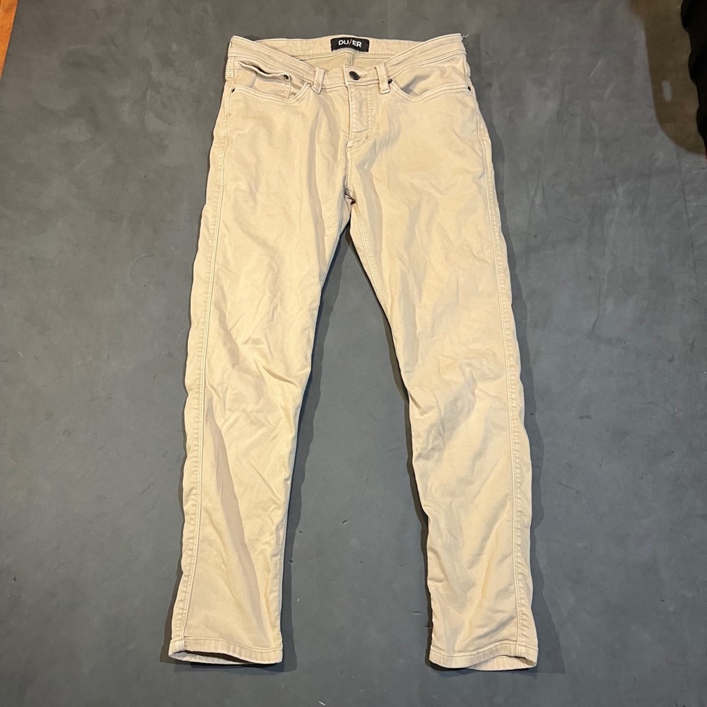 DU/ER Duer Pants Jeans Mens 32x30 Beige No Sweat N2X Slim Fit Stretch MFNS1001